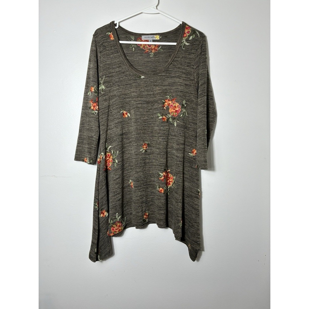 Fig & Flower Embroidered Tunic Top Sz M Asymmetrical Hem Boho Long Sleeve